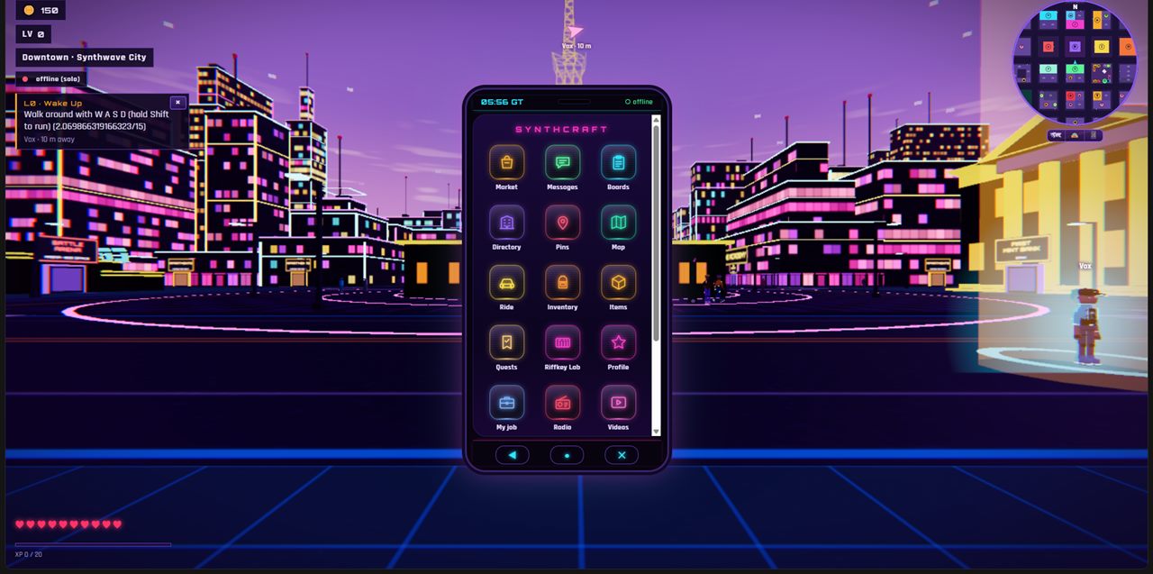 Downtown Synthwave City with the in-game phone open