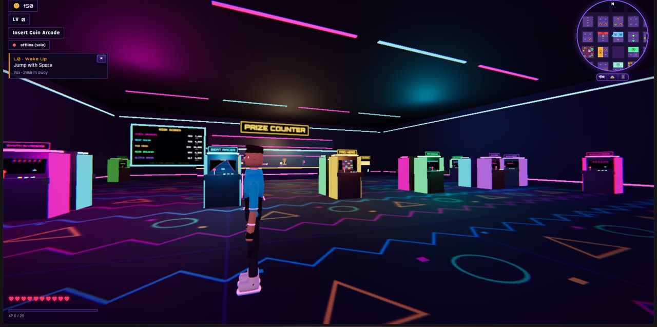 The arcade floor with the prize counter